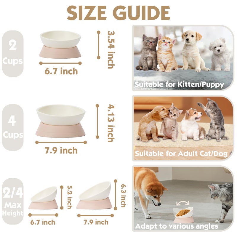Umysky French Bulldog Food Bowl- Slanted Tilted Pug Food Water Bowl,Cat Bowl- Feeder for Frenchie/Shih Tzu/Flat Faced Small Dogs/Puppies/Cats (Lightpink, 2 Cup) - Image 3